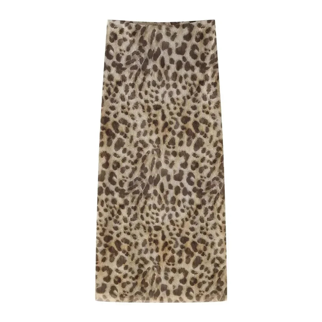 HH Women Leopard Print 2 Piece Outfit Midi Skirt Suit Sexy Summer Backless Strapless Crop Top Fashion Elegant Beach Party Sets