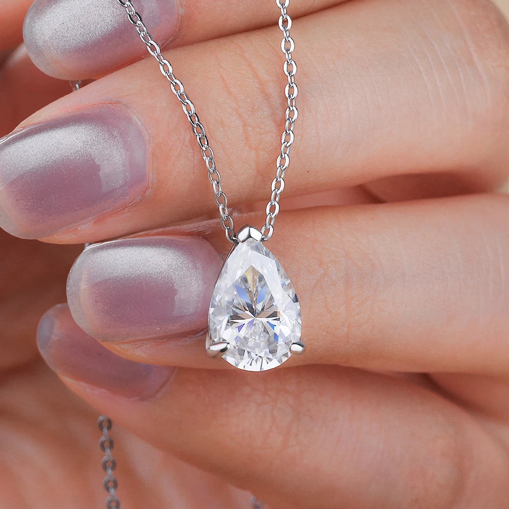IGOTOS 1-4CT Water Drop Moissanite Pendant Necklace Women 925 Sterling Silver Round/Sharp Claw Lab Diamond Pendant Neck Chain