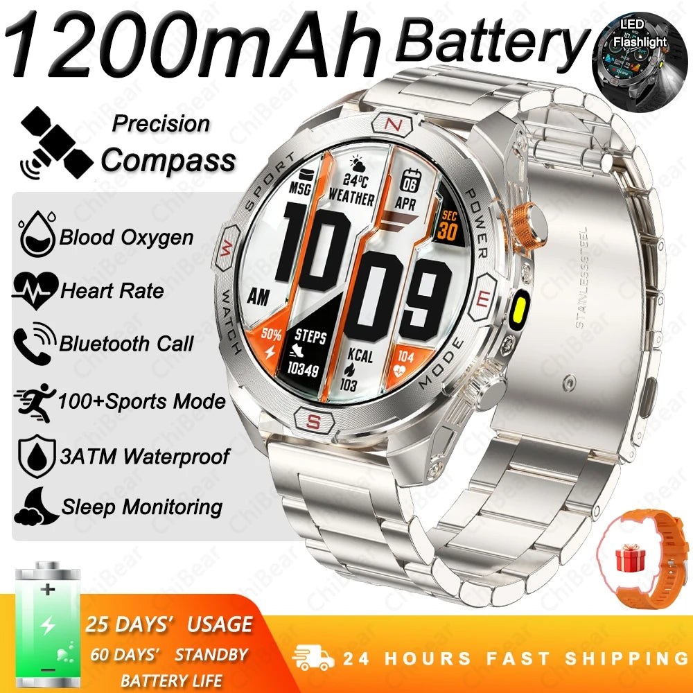 ChiBear Genuine Military Smart Watch Men: 1200 mAh Battery Compass GPS Sports Outdoor Watch Bluetooth Call Smartwatch 2026 New
