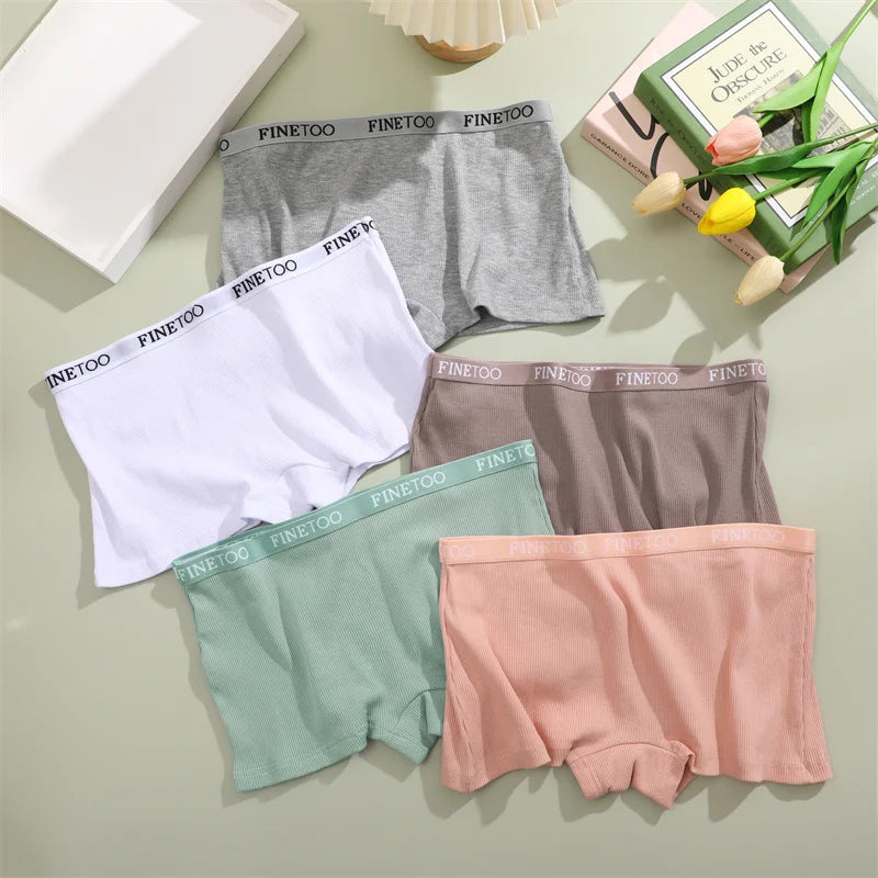 FINETOO 6PCS/Set Women Cotton Panties Female Boxer Boyshort Low Waist Letter Logo Sport Underwear Ladies Pants Intimate Lingerie