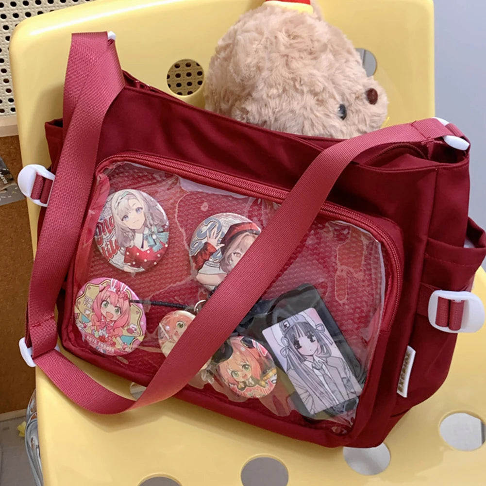 Japanese High School Girls Crossbody Bags Transparent Square Ita Bags Handbags Black Messenger Bag Ladies Sweet Lolita