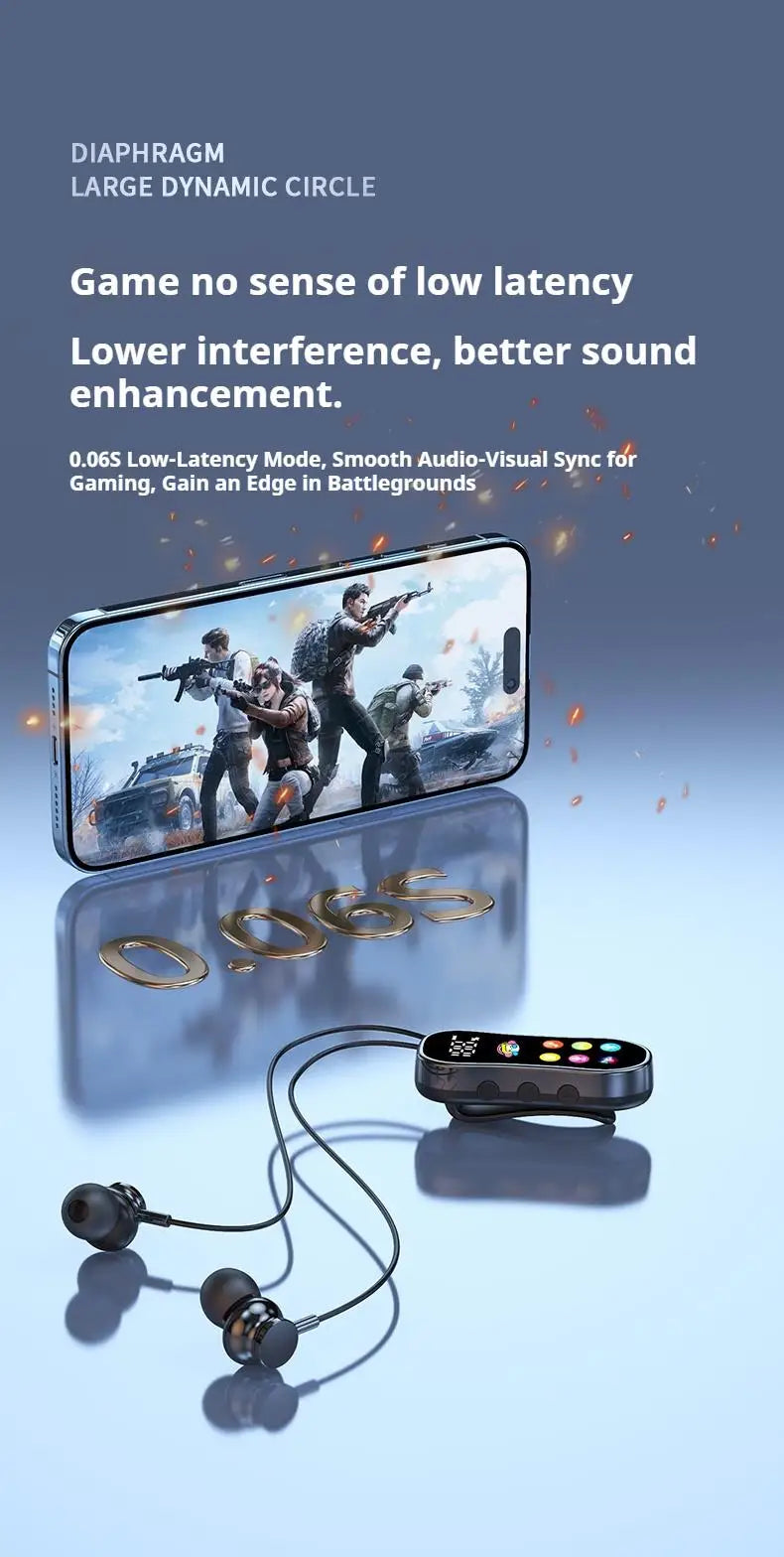 Lavalier HD Screen Bluetooth Headphones 30H Play Surround Sound Headsets Noise Reduction Wireless Earphones Handsfree In HD Mic