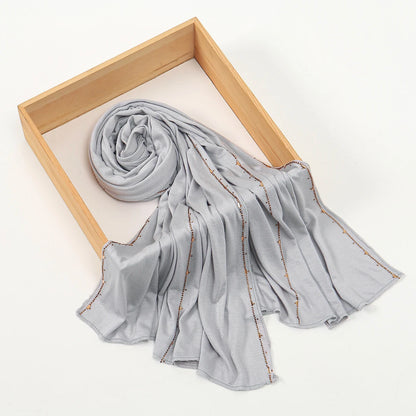 Rhinestone Modal Cotton Jersey Hijab Scarf For Women Stretch Shawl Plain Muslim Headband Fashion Solid Color Long Muffler