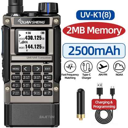 Quansheng UV-K1(8) Multi-Band Walkie Talkie 2MB Flash Wireless Copy Frequency Long Range Type-C Charger for Quansheng UVK5 K6