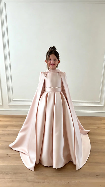 Luxurious White Sequin Beauty Pageant Dress With High Neck Long Sleeves A-line Tail Flower Girl Dress Toddler Princess Wedding