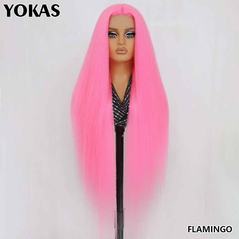 40 Inch Synthetic Lace Front Wigs For African Women T Part Lace High Temperature Fiber Straight Lace Wigs For Afro Female