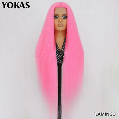 40 Inch Synthetic Lace Front Wigs For African Women T Part Lace High Temperature Fiber Straight Lace Wigs For Afro Female
