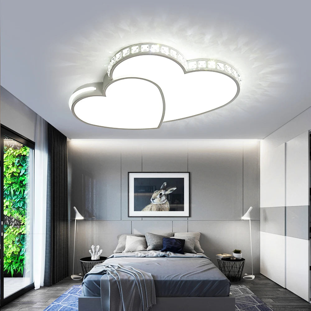 Modern Heart Shaped Ceiling Lights Crystal LED Flush Mount Lamp Cartoon Children's Room Living Room Bedroom Lamp Fixture