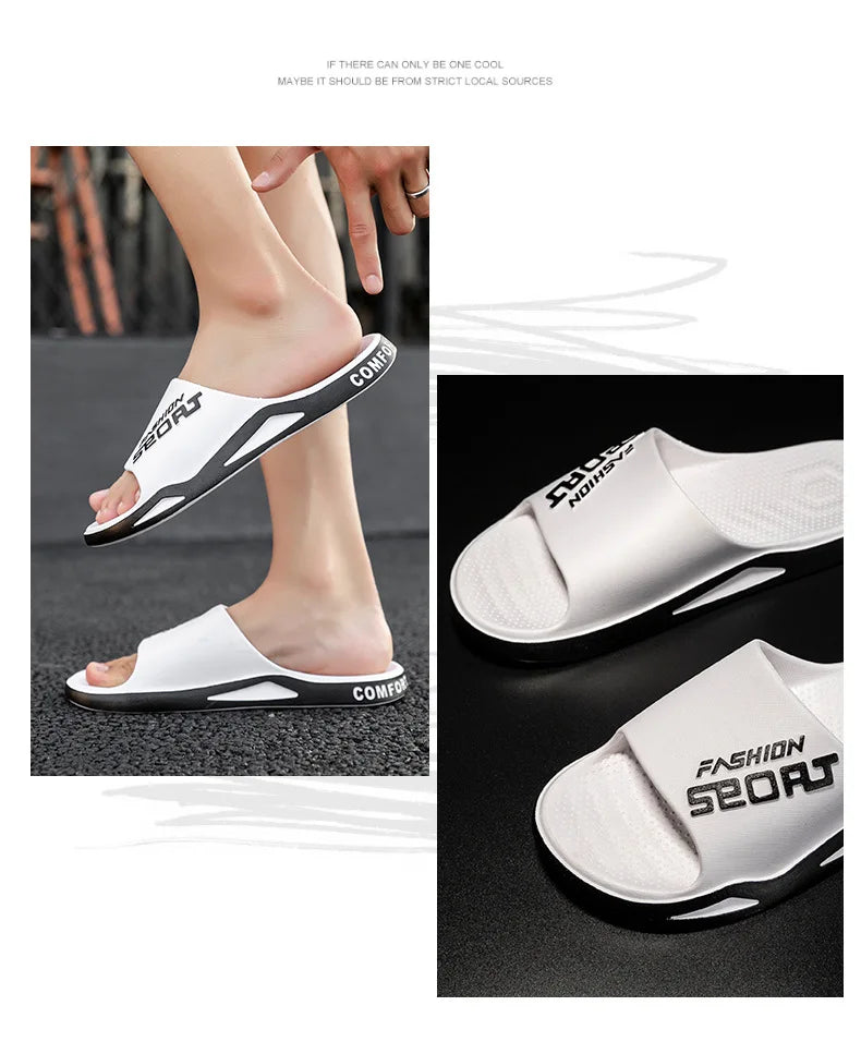 Men's Letter Print Slide Sandals Color Block Thick Sole Sport Slippers 2026