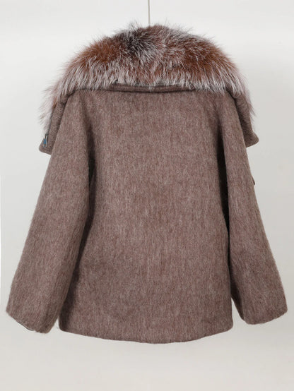 Maomaokong high-end Wool fabric Luxury Women's Big Fox Fur Collar Puffer Jacket Natural Fur down Coat Winter Thickened Warm