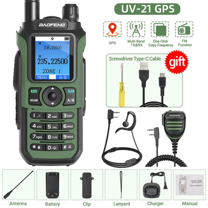 Baofeng UV-21 PRO Walkie Talkie GPS Portable Long Range Mutli-Band Wireless Copy Frequency Type-C Charger Radio Upgrade UV17 PRO