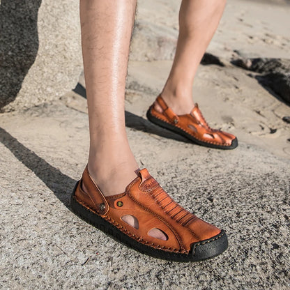 Mens Sandals Fashion Leather Comfortable Summer Outdoor Beach Shoes Casual Dual Purpose Non Slip High Quality Platform Slippers