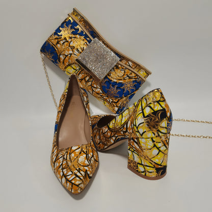 New Pretty Shoes And Purse African Kente Wax Prints Fashion Ankara Bag Match Wax Fabric Women High Heels Shoes 37-42  For Party