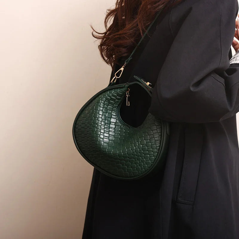 Fashion Black Half Moon Bag Luxury Pu Leather Ladies Purses and Handbags Crossbody Women Shoulder Bags