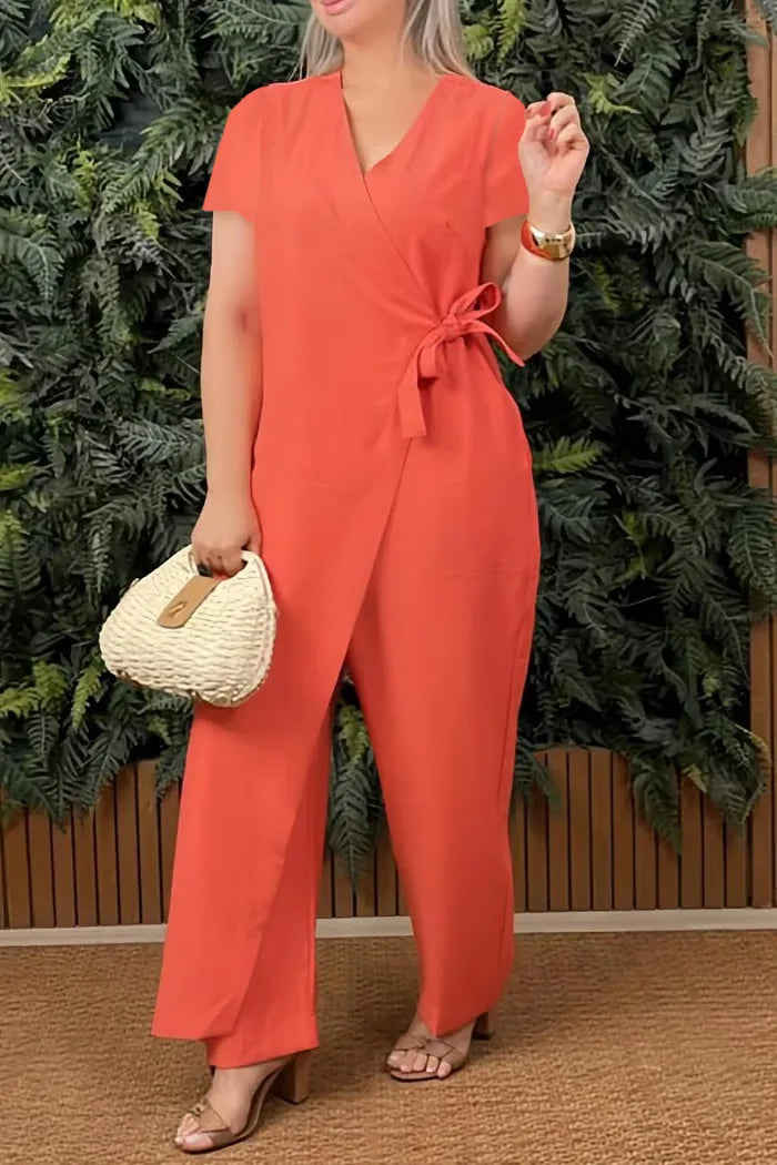 Female Casual Jumpsuit V-Neck Sleeveless Lace-up Jumpsuits For Women Fashion Office Holiday Womens Clothing Jumpsuits Summer New