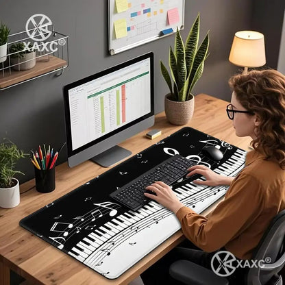 Music symbol and piano design Mouse Pad Large Computer Office Table Mats Rubber Anti-slip Gaming Keyboard Long Desk Pad HYBXXC
