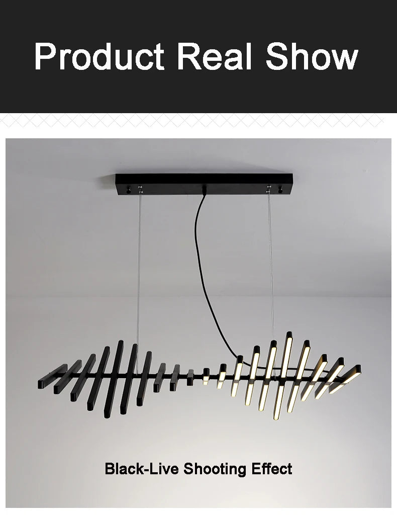 Modern LED Ceiling Chandelier Lights Nordic Luxury Pendant Lights for Living Dining Room Fish Bone Design Dimmable Hanging Lamp