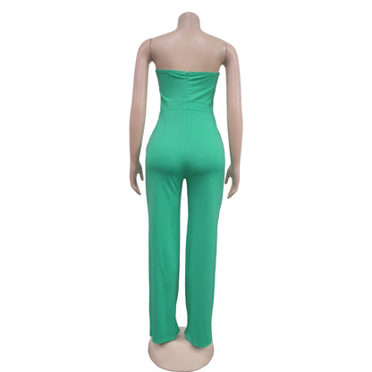 Sexy Backless Strapless Jumpsuit Summer Women Fashion Solid Button Sleeveless Slim Fit Wrap Hip Jumpsuits Elegant Office Romper