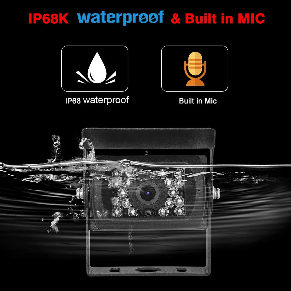 Truck Reverse Camera System with Sound, 7" AHD Monitor with Speaker Reversing 1080P Rear View Audio Camera Built-in Microphone