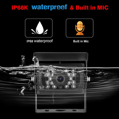 Truck Reverse Camera System with Sound, 7" AHD Monitor with Speaker Reversing 1080P Rear View Audio Camera Built-in Microphone