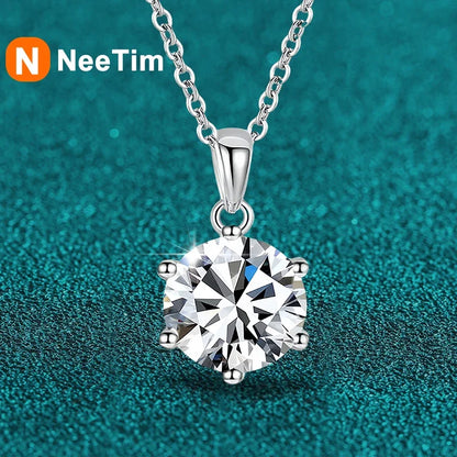 NeeTim 1ct 2ct 4ct Moissanite Necklace For Women 925 Sterling Silver Lab Diamond with Gold Plated Pendant Wedding Party Jewelry