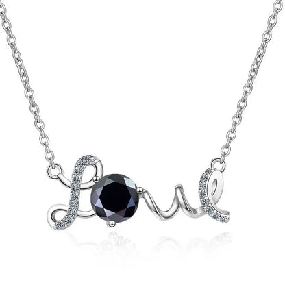 1CT 925Silver Cursive Love Letter Single Stone Pendant Necklace Round Cut D VVS1 Multi Color Moissanite Love Gift Fine Jewelry