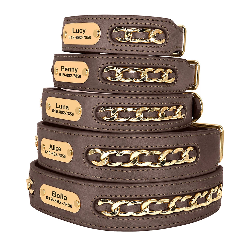 Custom Leather Dog Collar Accessories Personalized ID Tag Nameplate Collars For Small Medium Large Dogs French Bulldog Pitbull