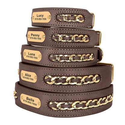 Custom Leather Dog Collar Accessories Personalized ID Tag Nameplate Collars For Small Medium Large Dogs French Bulldog Pitbull