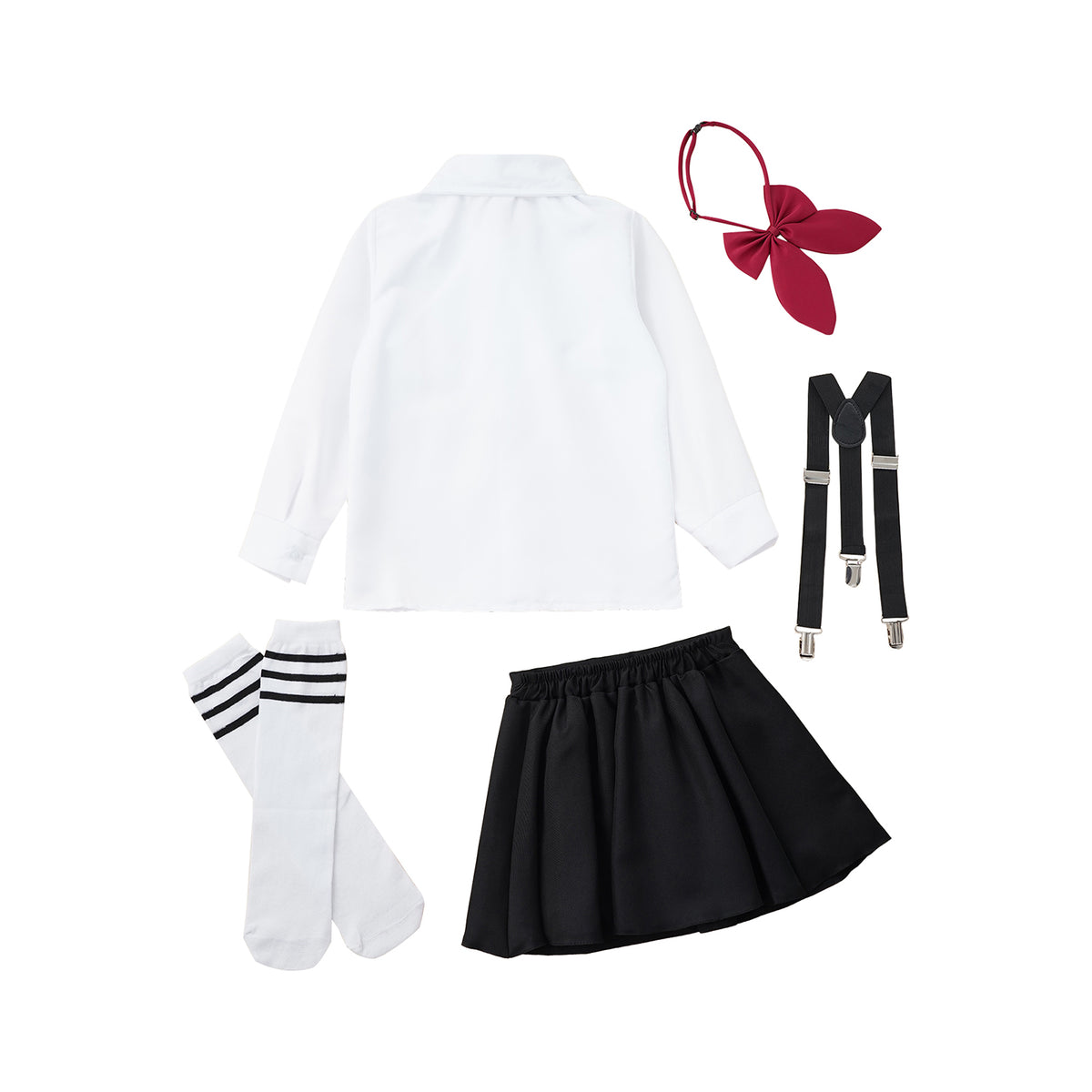 Children Girls Choir Outfits School Uniform Bow Tie Shirt with Suspender Skirt and Socks Schoolgirls Stage Performance Costume