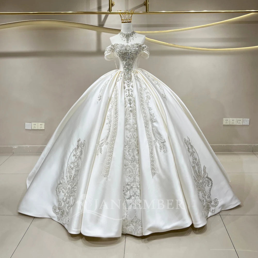 Gorgeous Ball Gown Wedding Dresses Bride Gown Customized Scoop Neck Short Sleeves Lace Tassel Bridal Dresses свадебное платье