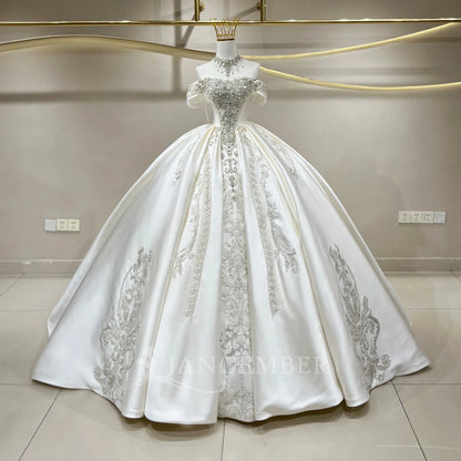 Gorgeous Ball Gown Wedding Dresses Bride Gown Customized Scoop Neck Short Sleeves Lace Tassel Bridal Dresses свадебное платье