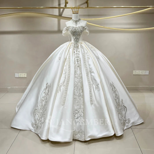 Gorgeous Ball Gown Wedding Dresses Bride Gown Customized Scoop Neck Short Sleeves Lace Tassel Bridal Dresses свадебное платье