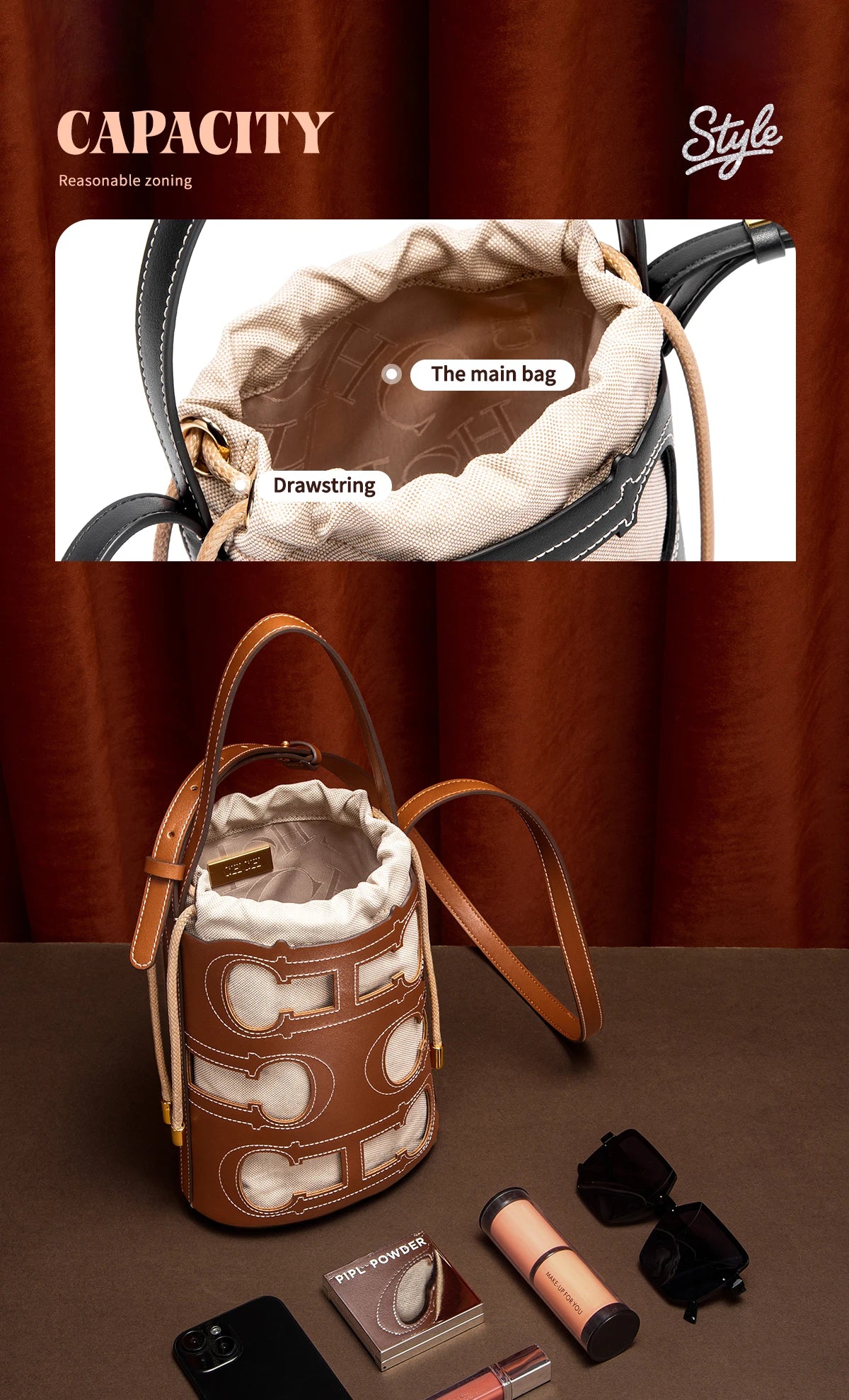 CHCH Women's Shoulder Bag 2026 Spring Hollow Design Handbag High Quality Detachable Shoulder Strap16.5*10*22.5cm
