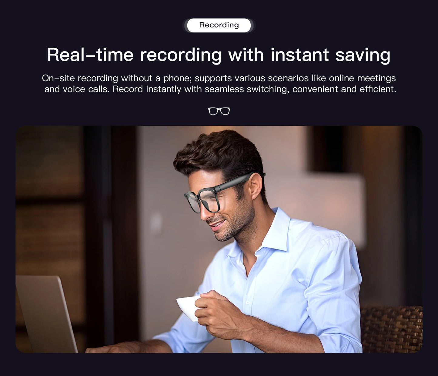 New Smart Glasses 800W HD Pixel Camera Dual Speakers 290mAh Battery Real-time Translation Al Voice Assistant Men Sunglasses