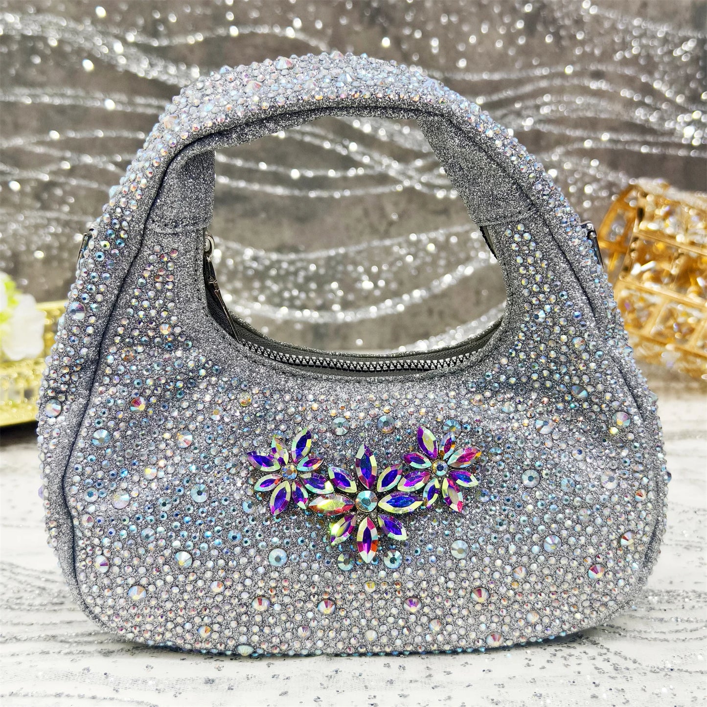 2025 Pointed Toe High Heels Shoes and Bags Set With Rhinestone for Women Wedding Party Elegant Luxury Fashion in Sky Blue