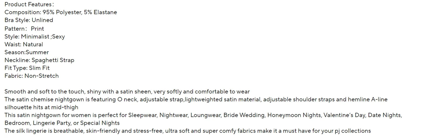 Ladies Sexy Sling Nightgown Nightdress Women's Sexy Lingerie Silk Satin Sleepwear Floral Pinting Nightwear Homewear Mini Dress