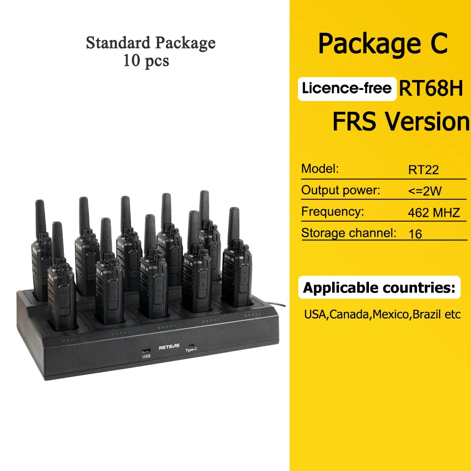 Retevis RT668H Walkie Talkie 10Pcs PMR446 License Free Hidden Screen Long Range Communication Walkie-talkies for Hotel Factory