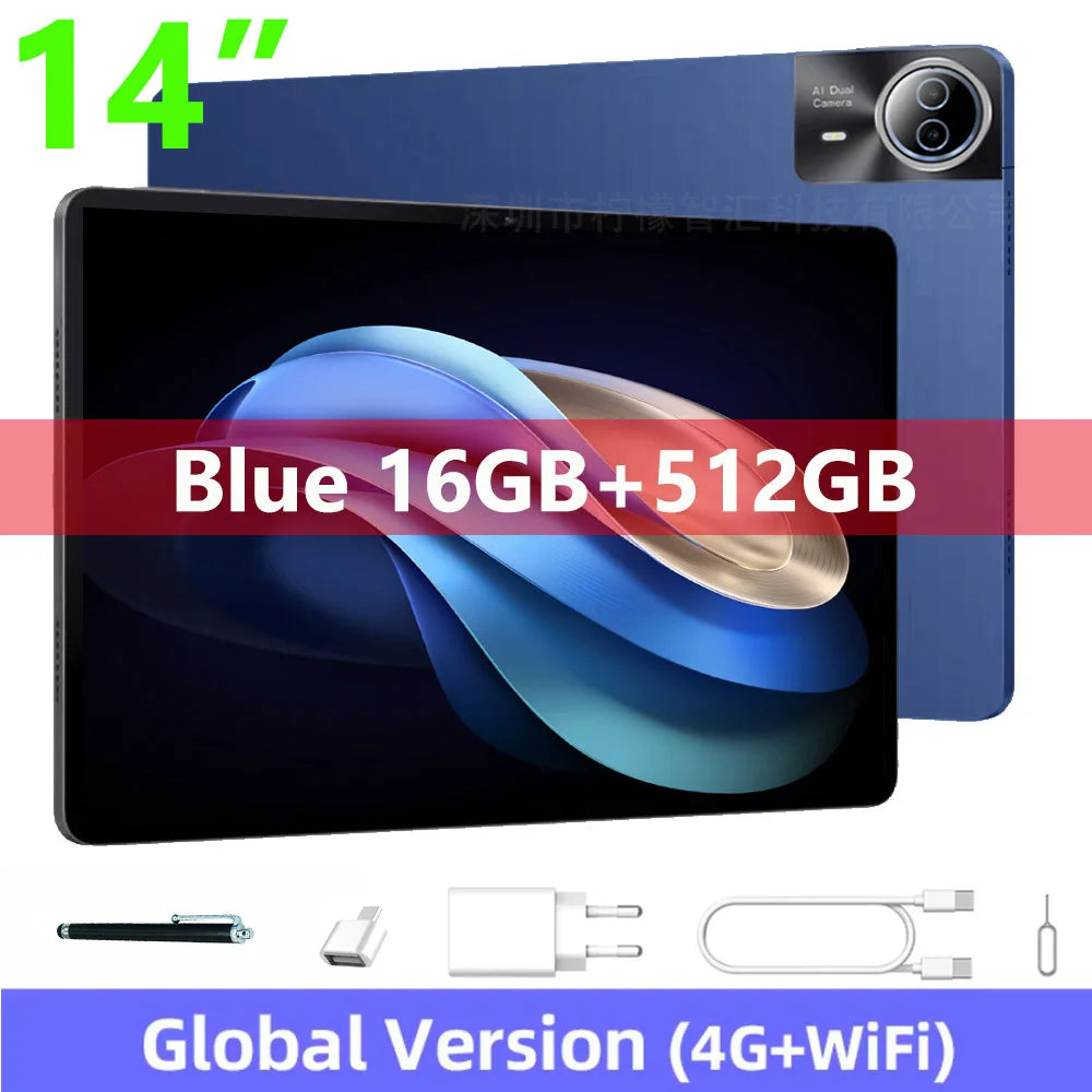 Mpad15 Large Screen 14 inch Tablet 16GB+512GB 1920*1200 IPS 4G Phone Call Android 15 Tablet 14' Octa Core 32+8MP Bluetooth WiFi