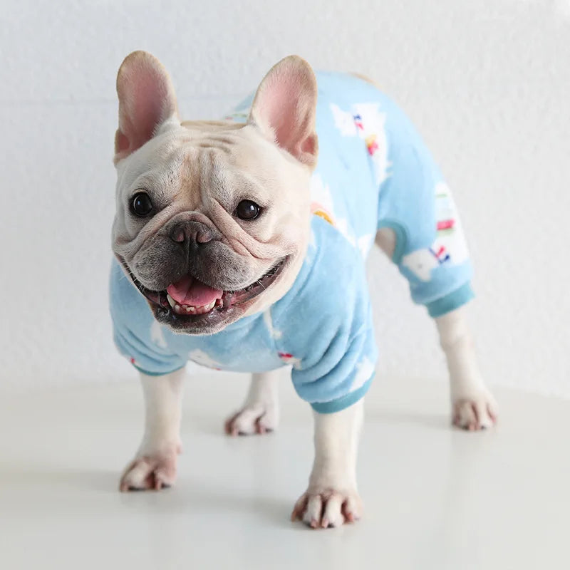 Multi Colors Winter Thick Furry Dog Clothing 4 Legged Fat Dog French Bull Sweatshirts Full Cover Pet Puppy Jumpsuit