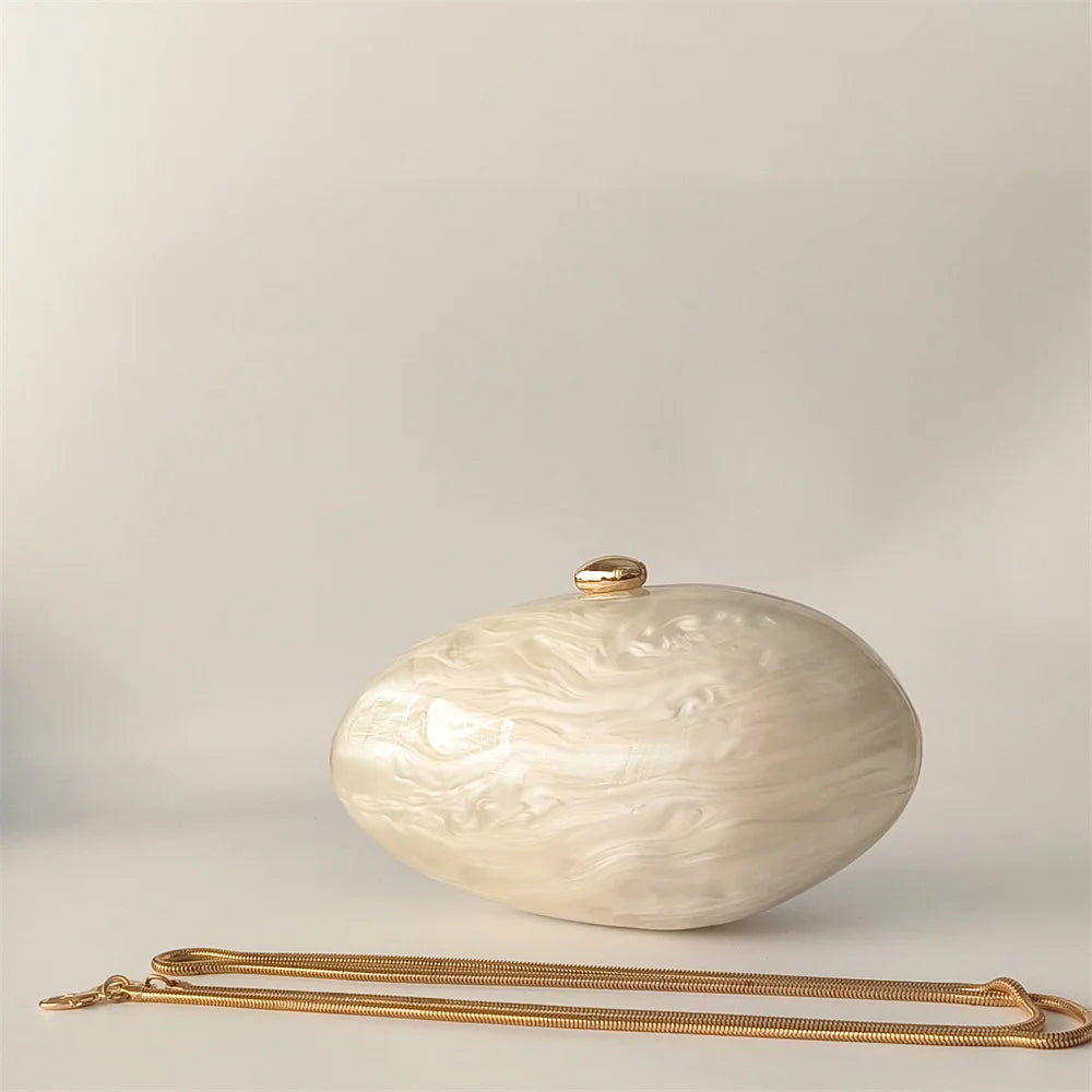 Oval Marble Beige Shell Acrylic Luxury Elegant Lady Evening Bag Cute Handbag Wedding Lady Girl Female Mini Purse