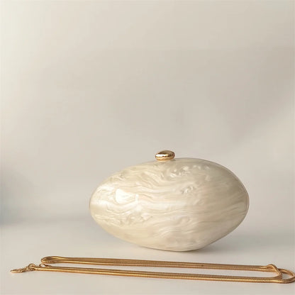 Oval Marble Beige Shell Acrylic Luxury Elegant Lady Evening Bag Cute Handbag Wedding Lady Girl Female Mini Purse