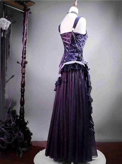 Mysterious Nocturne Velvet Elegant Mermaid Dress Elegant Gown Strap Dress Lolita Purple Evening Party Long Dresses