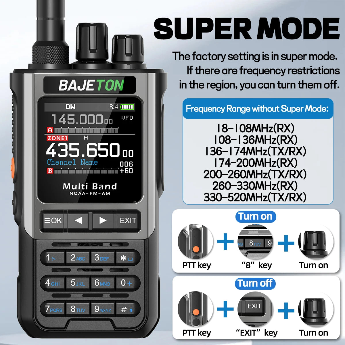 BAJETON BJ-8300 10W Ham Radio Shortwave HF SSB CB Walkie Talkie AM USB LSB CW Bluetooth Programming Handheld Two Way Radio