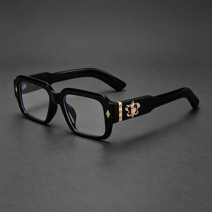 Retro Gothic Square Optical Glasses With Metal Fleur-de-lis Ornament Unisex Fashion Eyeglasses Anti Blue Light Computer Eyewear