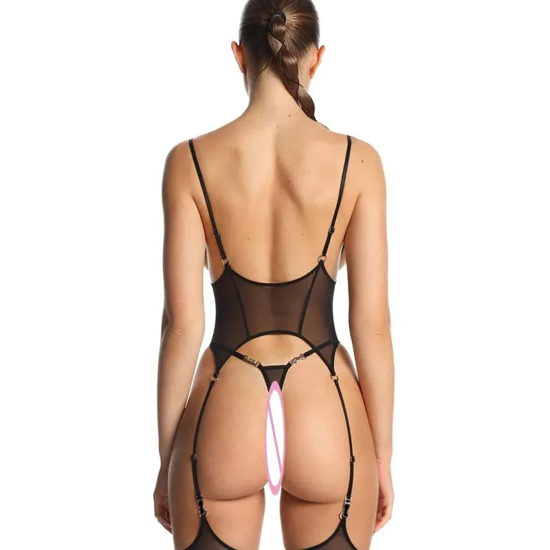 Solid Women's Lingerie Sets Seductive See Through Bra Belt Thong 3PC with glovs stockings Sissy Sexy Women's Underwear