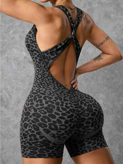 Woman Clothes Leopard Jumpsuits Rompers Backless Seamless Yoga Fitness Sports Overalls Female One Piece Sleeveless Gym Bodysuit