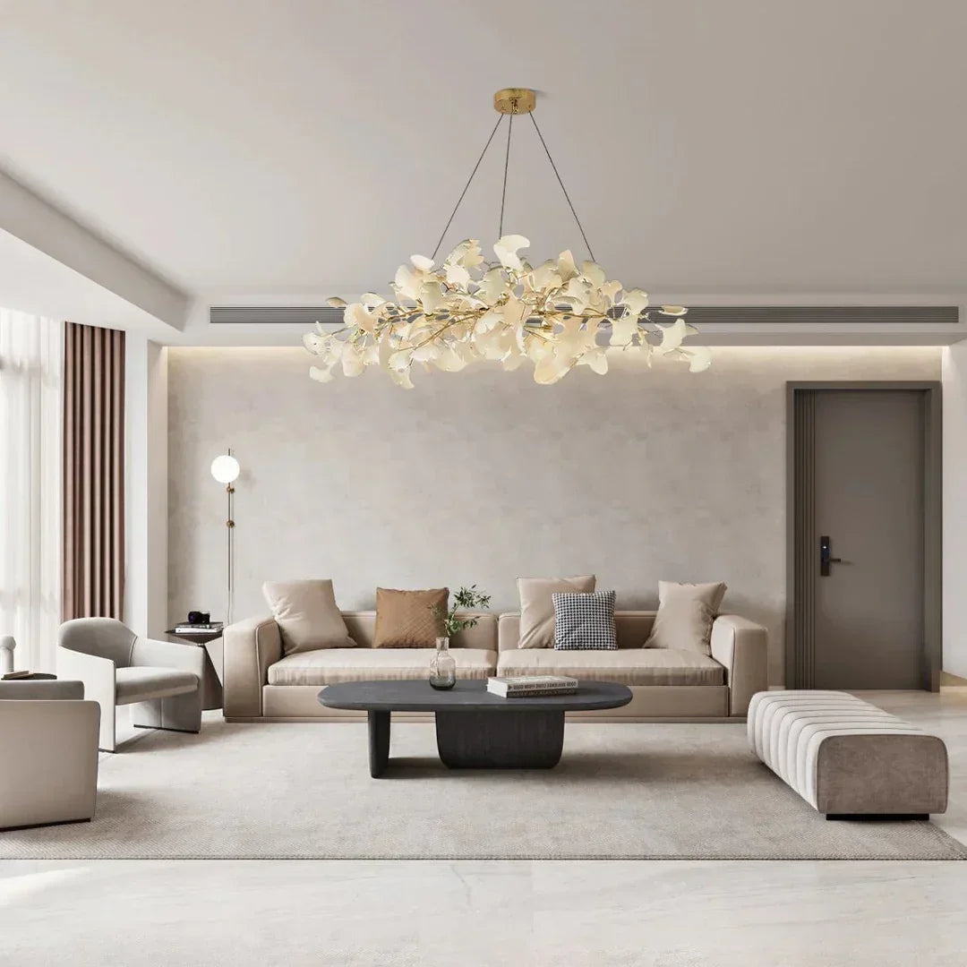 Modern Ceramics White Long Ginkgo Leaf LED Pendant Light Decoration Villa Living Room Ceiling Chandelier Indoor Hanging Lights