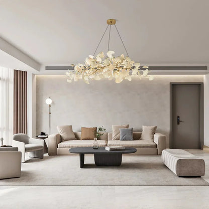 Modern Ceramics White Long Ginkgo Leaf LED Pendant Light Decoration Villa Living Room Ceiling Chandelier Indoor Hanging Lights