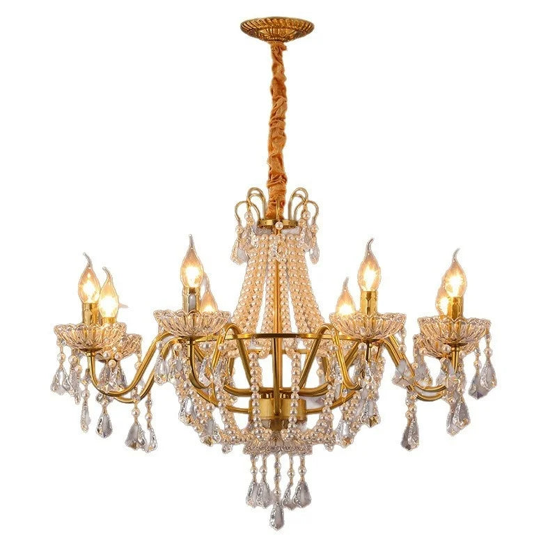 French Candle E14 Led Chandelier Villa Stairs Pearl Crystal Led Pendant Lights Hotel Art Decor Suspend Light Led Luminarias