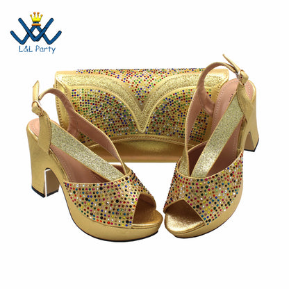 Buckle Strap Sandals Nigerian Women Shoes and Bag Set in Green Color with Wedges Heels For Ladies Party